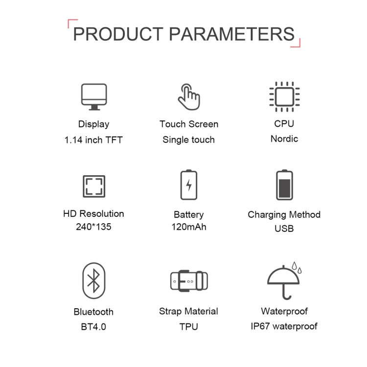TD19 Bracciale intelligente con schermo IPS da 1,14 pollici IP67 impermeabile, supporto promemoria chiamata/monitoraggio della frequenza cardiaca/monitoraggio della pressione sanguigna/monitoraggio del sonno/telecamera remota