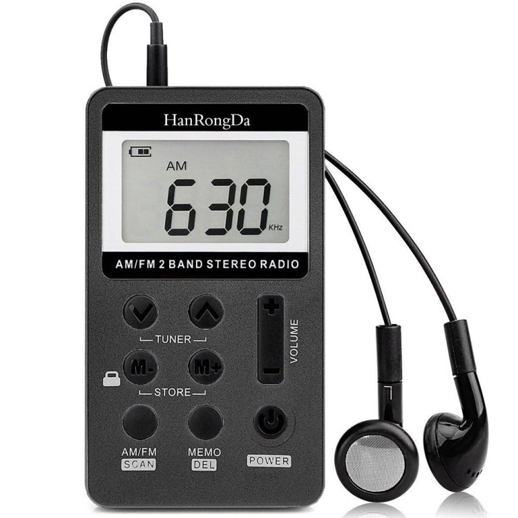 HRD-103 Portable FM + AM Dual Band Radio with Lanyard and Earphone