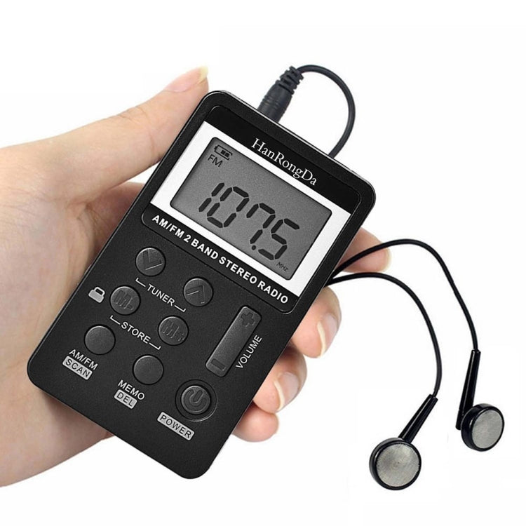 HRD-103 Portable FM + AM Dual Band Radio with Lanyard and Earphone