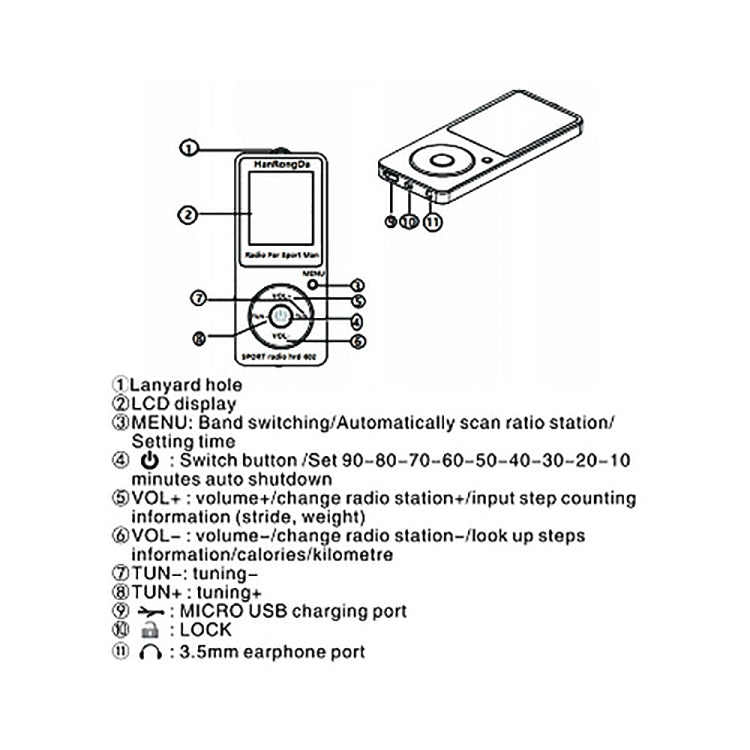 HRD-602 Mini Sports FM AM Radio with Digital Display with Step Counting Function