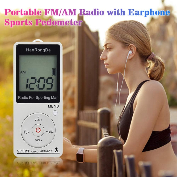 Mini radio sportiva FM AM con display digitale HRD-602 con funzione di conteggio dei passi