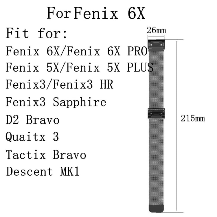 Per cinturino milanese Garmin Fenix 6X, For Garmin Fenix 6X