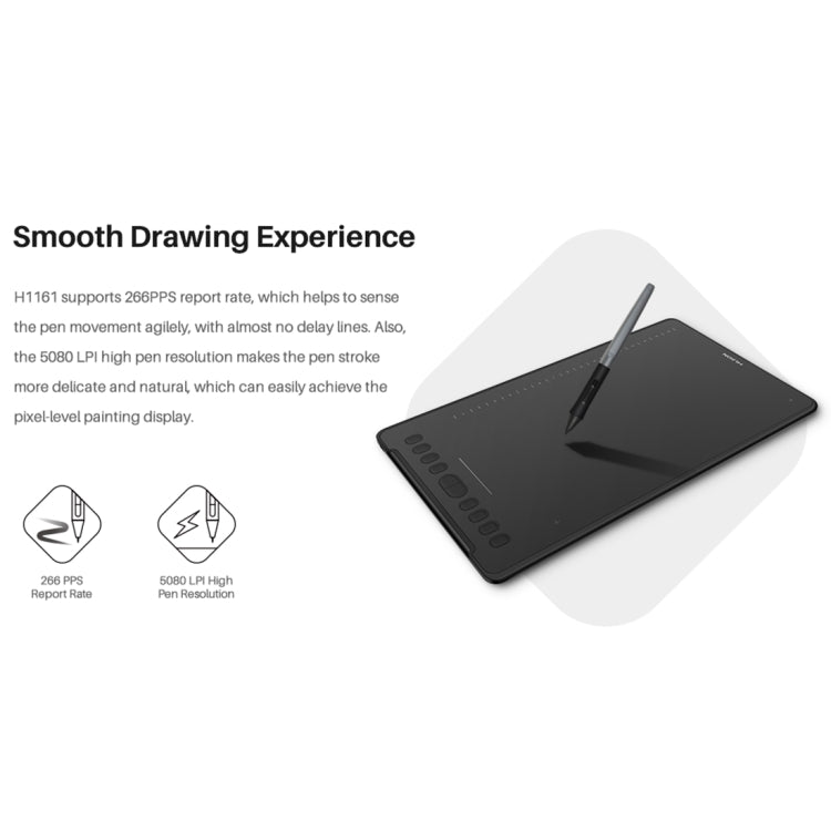 HUION H1161 Graphics Drawing Tablet Touch Strip 5080 LPI for Fun, with Battery-Free Pen and Pen Holder, H1161