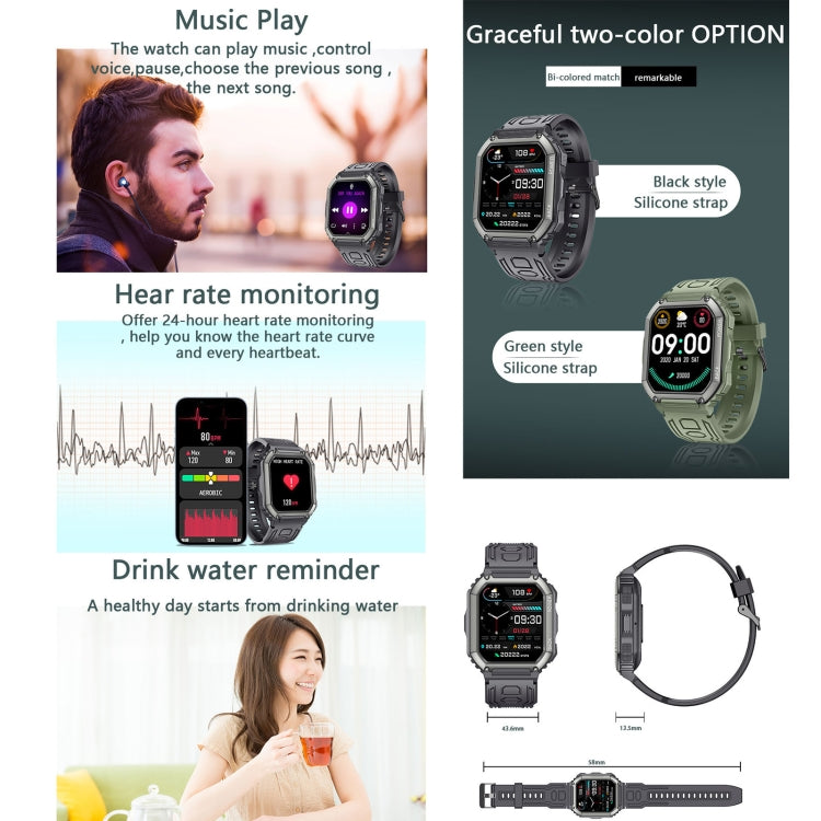 Smartwatch sportivo con contapassi impermeabile KR06, supporto per monitoraggio della frequenza cardiaca/pressione sanguigna/chiamate BT