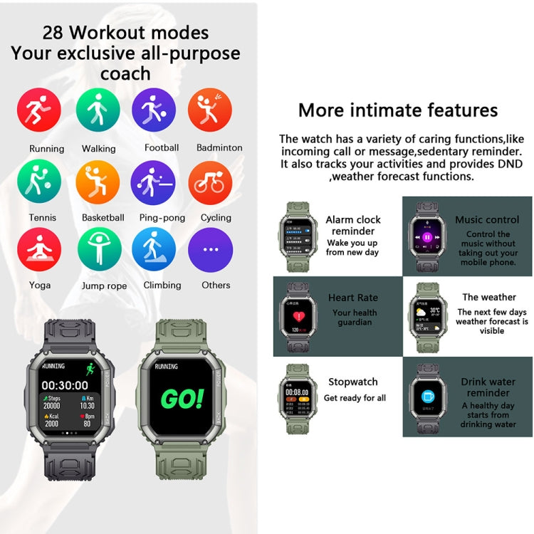 Smartwatch sportivo con contapassi impermeabile KR06, supporto per monitoraggio della frequenza cardiaca/pressione sanguigna/chiamate BT