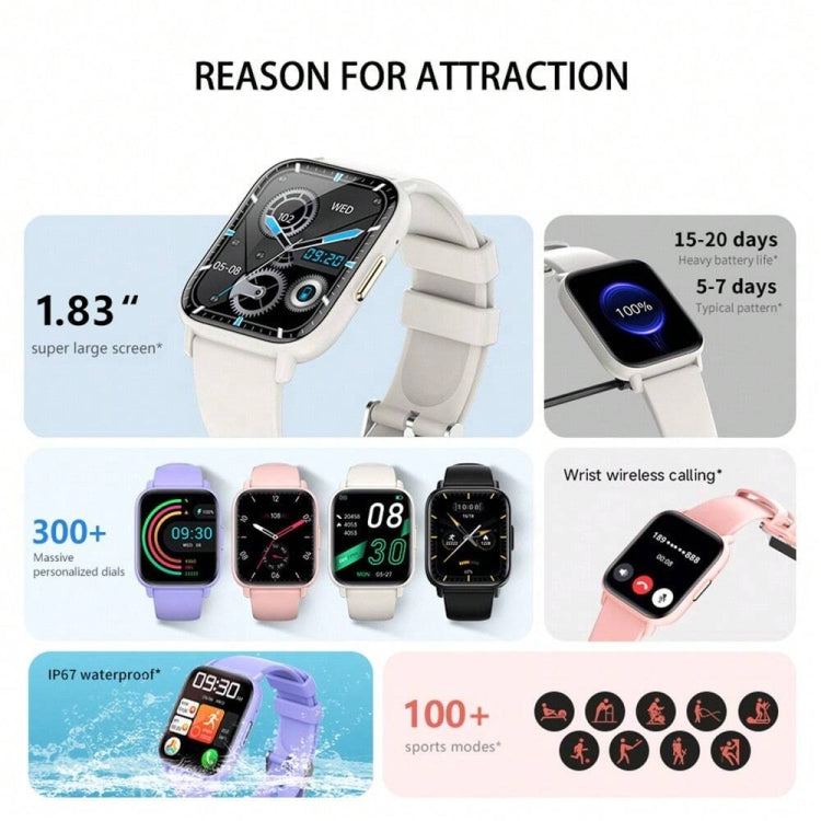 Smartwatch impermeabile DM60 da 1,83 pollici, supporta il monitoraggio della temperatura corporea/frequenza cardiaca/ossigeno nel sangue/monitoraggio della pressione sanguigna
