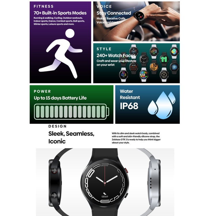 Zeblaze GTR 3 Smart Watch da 1,32 pollici, supporta chiamate vocali/frequenza cardiaca/ossigeno nel sangue/temperatura cutanea al polso/modalità sportive