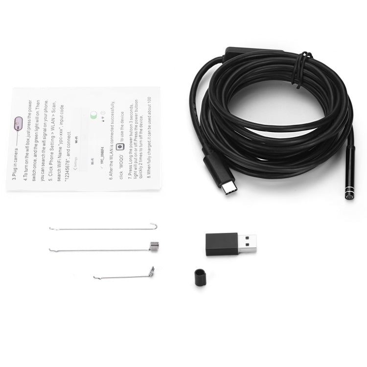 AN97 USB-C/Type-C Endoscope Waterproof IP67 Pipe Inspection Camera with 8 LEDs and USB Adapter, Length: 5m, Lens Diameter: 7mm, Length: 5m