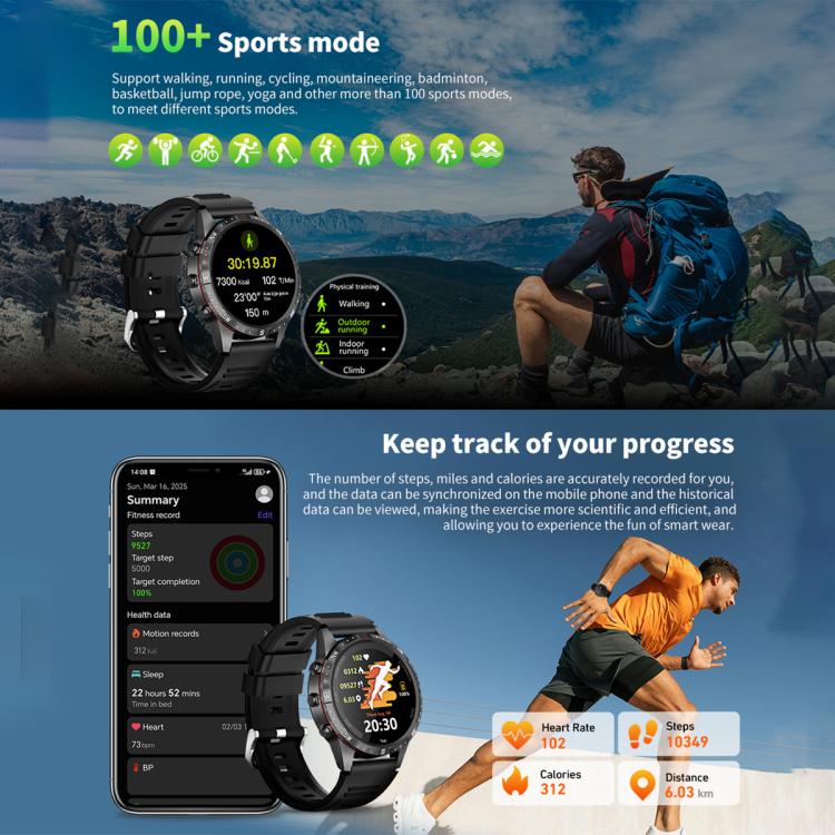 HAMTOD GT45 Orologio intelligente impermeabile da 1,6 pollici, supporto chiamata Bluetooth / frequenza cardiaca / monitoraggio dell'ossigeno nel sangue