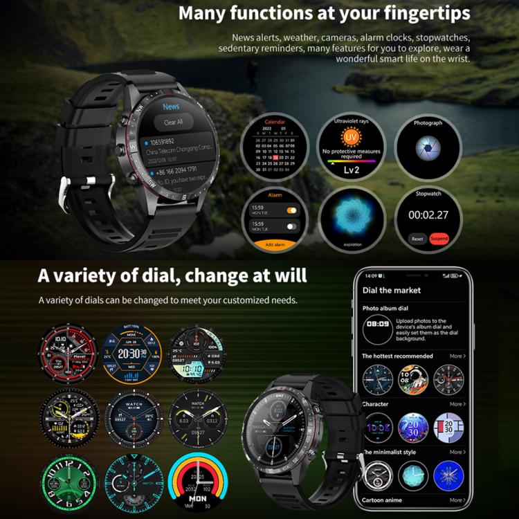 HAMTOD GT45 Orologio intelligente impermeabile da 1,6 pollici, supporto chiamata Bluetooth / frequenza cardiaca / monitoraggio dell'ossigeno nel sangue