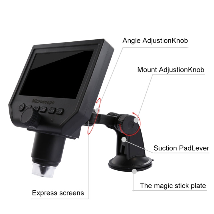 G600 600X 3.6MP 4.3 inch HD LCD Display Portable USB Charging Digital Microscope with LED Light, Support Micro SD Card (Max 64GB), US Plug, AC 100-240V, US Plug