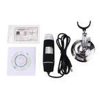 USB Digital Microscope with 0.3MP Image Sensor and 1000X Magnifying Glass with 8 LEDs and Professional Stand, 1000X