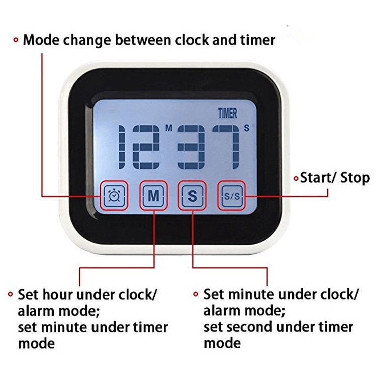 Timer da cucina Sveglia digitale Ampio touch screen LCD dotato di luce notturna per cucinare