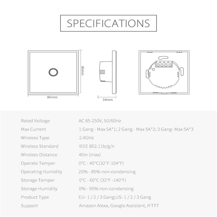 NEO NAS-SC01W EU 1 Gang Wireless WiFi Smart Light Control Switch, 1 Gang