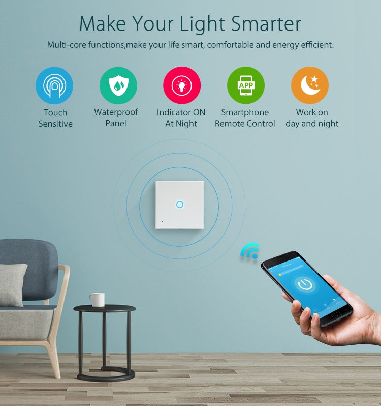 NEO NAS-SC01W EU 1 Gang Wireless WiFi Smart Light Control Switch, 1 Gang