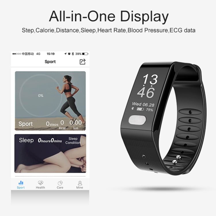 TLW T6 Fitness Tracker Bracciale intelligente con display OLED da 0,96 pollici, supporto modalità sport / ECG / cardiofrequenzimetro / pressione sanguigna / monitor del sonno, T6 Black, T6 Blue, T6 Red