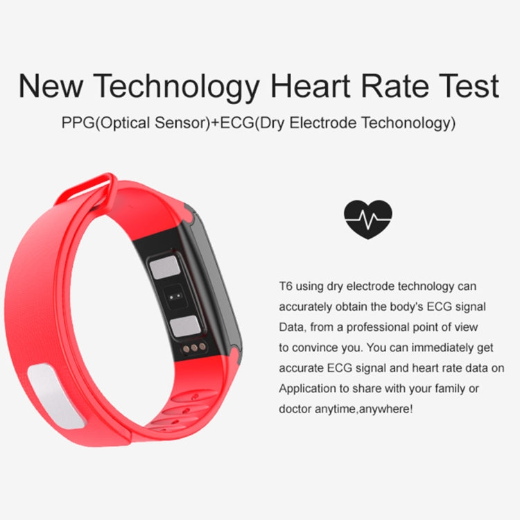 TLW T6 Fitness Tracker Bracciale intelligente con display OLED da 0,96 pollici, supporto modalità sport / ECG / cardiofrequenzimetro / pressione sanguigna / monitor del sonno, T6 Black, T6 Blue, T6 Red