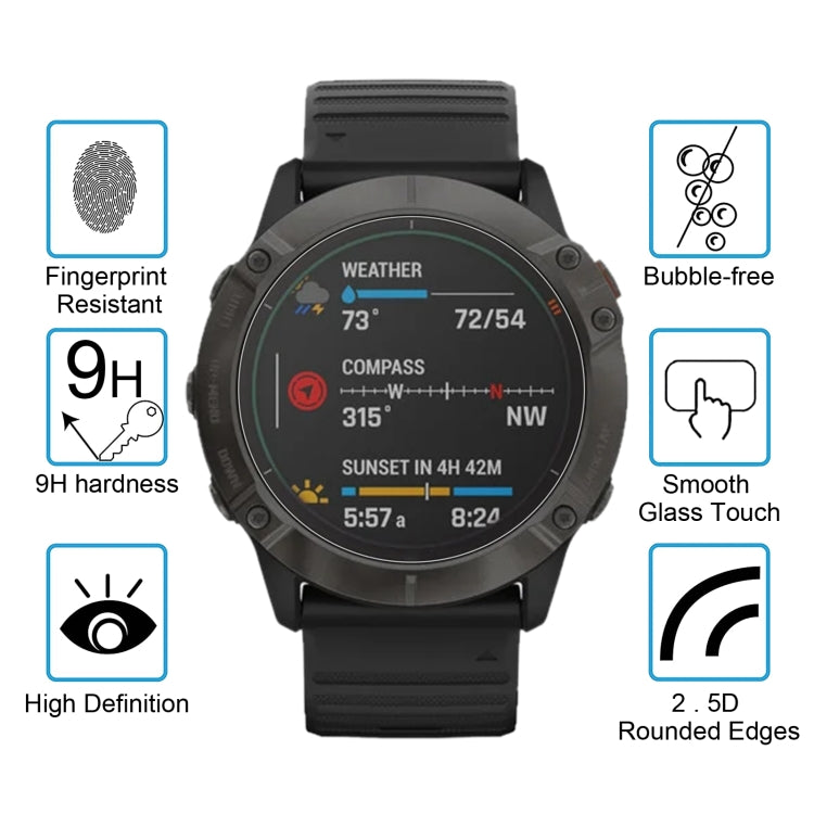 Per Garmin Fenix 6X 0.26mm 2.5D 9H Pellicola protettiva per schermo in vetro temperato, For Garmin Fenix 6X