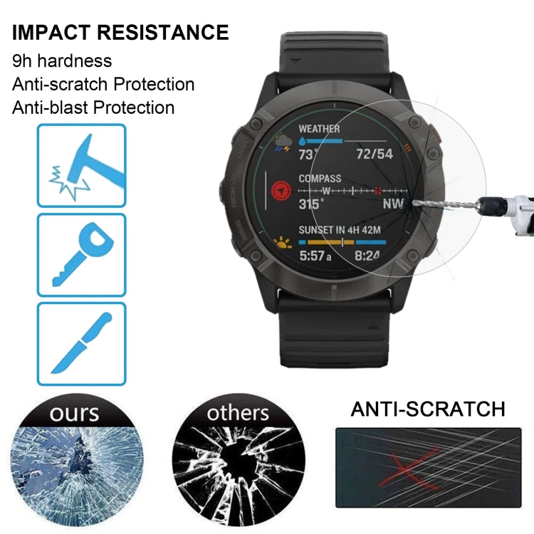 Per Garmin Fenix 6X Pro 0.26mm 2.5D 9H Pellicola salvaschermo in vetro temperato, For Garmin Fenix 6X Pro