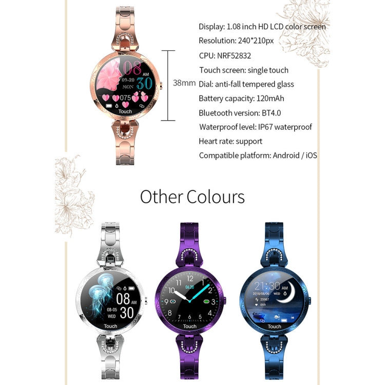 Bracciale femminile intelligente alla moda AK15, schermo LCD a colori da 1,08 pollici, impermeabile IP67, supporto monitoraggio della frequenza cardiaca/monitoraggio del sonno/fotografia remota