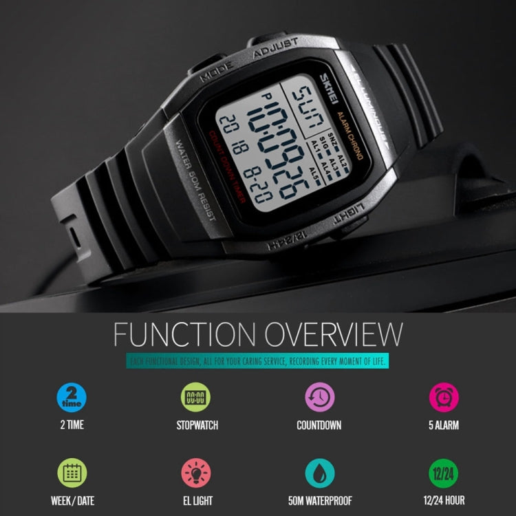 SKMEI 1278 Orologio digitale impermeabile da esterno alla moda da 50 m Orologio da polso sportivo per studenti Supporto 5 sveglie di gruppo (Titanio), SKMEI 1278