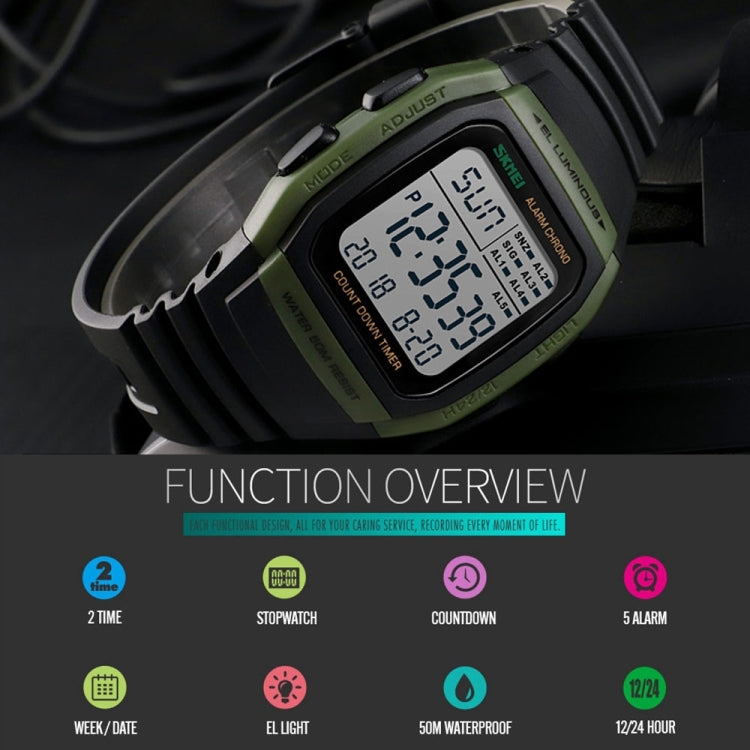 SKMEI 1278 Orologio digitale impermeabile da esterno alla moda da 50 m Orologio da polso sportivo per studenti Supporto 5 sveglie di gruppo