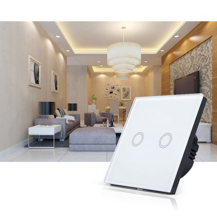 86mm 2 Gang Tempered Glass Panel Wall Switch Smart Home Light Touch Switch with RF433 Remote Control, AC 110V-240V, 86mm 2 Gang/Black