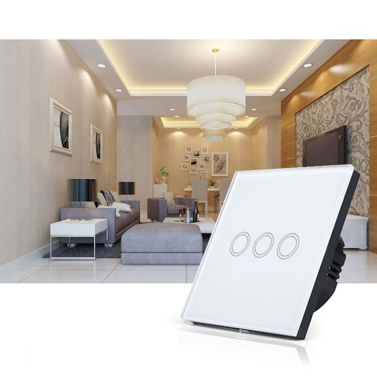 86mm 3 Gang Tempered Glass Panel Wall Switch Smart Home Touch Switch with RF433 Remote Control, AC 110V-240V, 86mm 3 Gang/Black, 86mm 3 Gang/Gold, 86mm 3 Gang/White