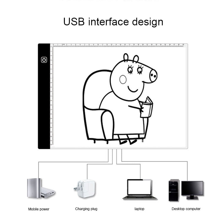 3.5W 5V LED USB Three Levels Brightness Dimmable A4 Scale Acrylic Sketch Boards Anime Drawing Sketchpad with 1.5m USB Cable & Power Adapter, Copy Boards with USB Cable 1.5m & Power Adapter