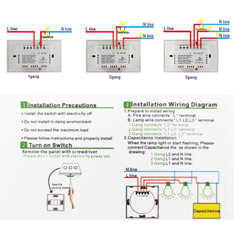 TC120 Wifi Smart Light Switch Schermo in vetro Touch Panel Controllo vocale Interruttore a parete wireless Funziona con Alexa Echo / Google Home