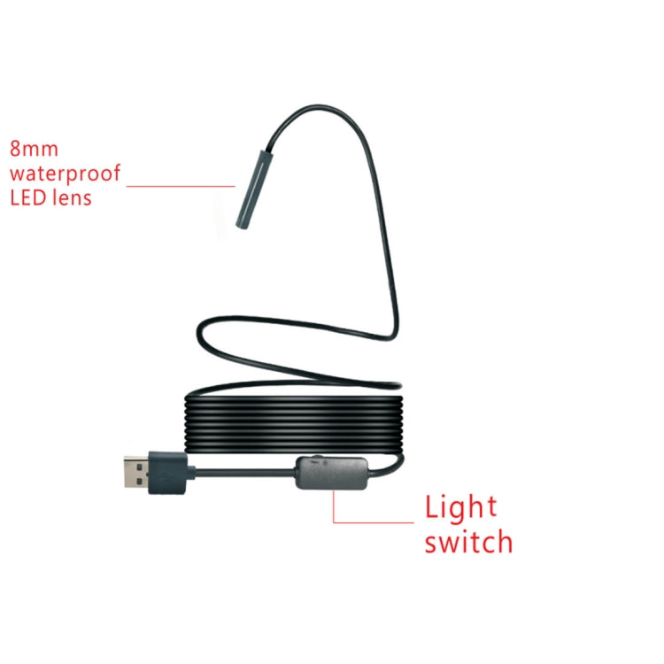 YPC110 8mm HD WiFi Endoscope Snake Pipe Inspection Camera 2.0MP Inspection Camera with 8 LEDs, IP68 Waterproof, Lens Diameter: 8mm, Length: 2m, Hard Line, 2m Hard Line