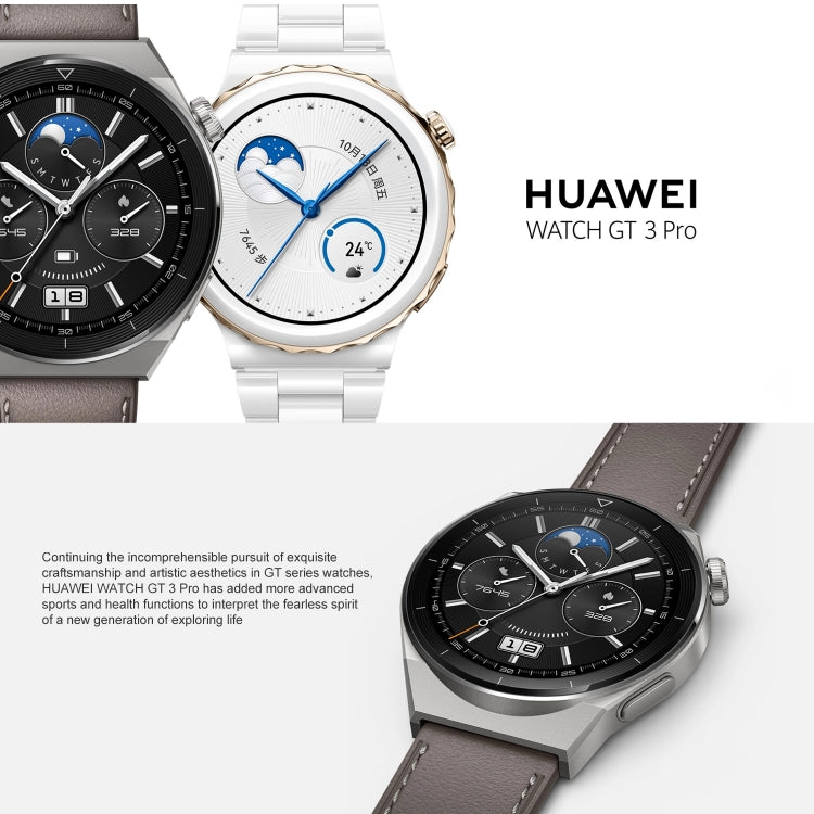 Smartwatch HUAWEI WATCH GT 3 Pro Titanium 46 mm cinturino in vera pelle, schermo AMOLED da 1,43 pollici, supporto ECG/GPS/durata della batteria 14 giorni, 46mm Rubber Wristband, 46mm Genuine Leather Wristband