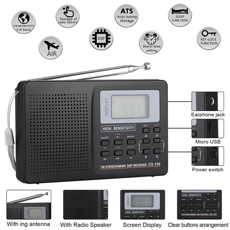 CS-106 Ricevitore radio stereo multifunzionale a banda intera con demodulazione digitale 9KHZ, 9KHZ