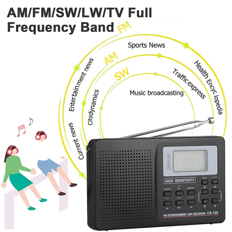 CS-106 Multifunctional Full Band Stereo Radio Receiver with 9KHZ Digital Demodulation, 9KHZ