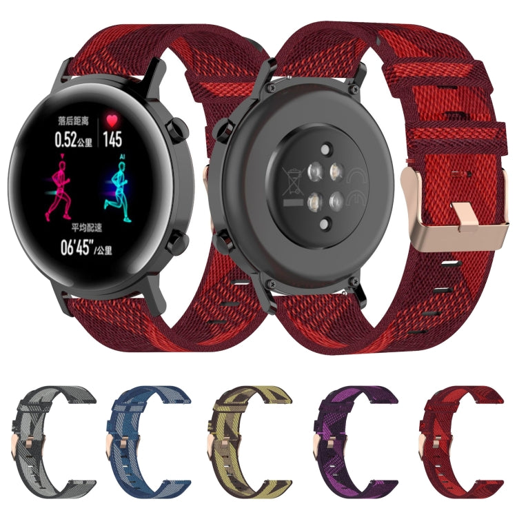 Cinturino per orologio con cinturino da polso in nylon con trama a righe da 20 mm per Huawei GT 2 42 mm / Honor Magic Watch 2 42 mm