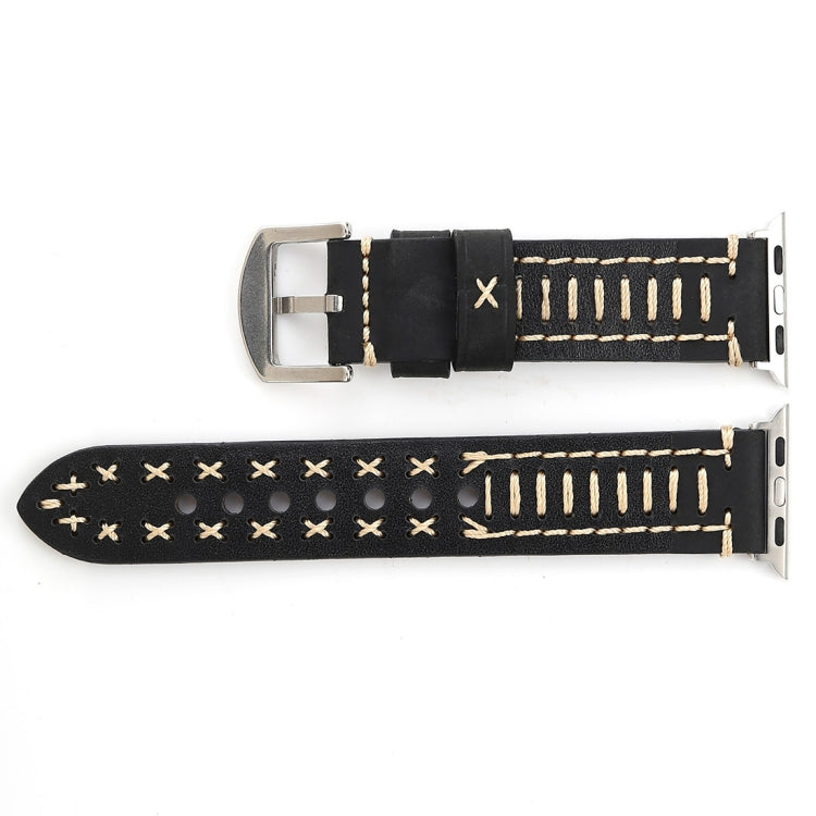 Per Apple Watch Serie 8 e 7 41 mm / SE 2 e 6 e SE e 5 e 4 40 mm / 3 e 2 e 1 38 mm Cinturino per orologio in vera pelle con motivo a linea manuale, For 38mm