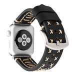 Per Apple Watch Serie 8 e 7 41 mm / SE 2 e 6 e SE e 5 e 4 40 mm / 3 e 2 e 1 38 mm Cinturino per orologio in vera pelle con motivo a linea manuale, For 38mm