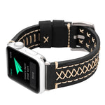Per Apple Watch Serie 8 e 7 41 mm / SE 2 e 6 e SE e 5 e 4 40 mm / 3 e 2 e 1 38 mm Cinturino per orologio in vera pelle con motivo a linea manuale, For 38mm