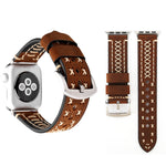 Per Apple Watch Serie 8 e 7 41 mm / SE 2 e 6 e SE e 5 e 4 40 mm / 3 e 2 e 1 38 mm Cinturino per orologio in vera pelle con motivo a linea manuale, For 38mm
