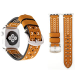Per Apple Watch Serie 8 e 7 41 mm / SE 2 e 6 e SE e 5 e 4 40 mm / 3 e 2 e 1 38 mm Cinturino per orologio in vera pelle con motivo a linea manuale, For 38mm