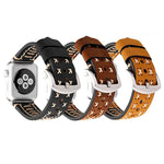 Per Apple Watch Serie 8 e 7 41 mm / SE 2 e 6 e SE e 5 e 4 40 mm / 3 e 2 e 1 38 mm Cinturino per orologio in vera pelle con motivo a linea manuale, For 38mm