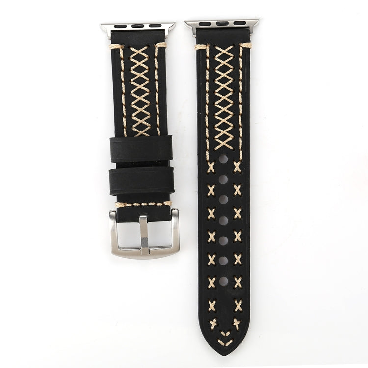 Per Apple Watch Ultra 49mm / Serie 8 e 7 45 mm / SE 2 e 6 e SE e 5 e 4 44 mm / 3 e 2 e 1 42 mm Cinturino per orologio in vera pelle con motivo a linea manuale, For 42mm