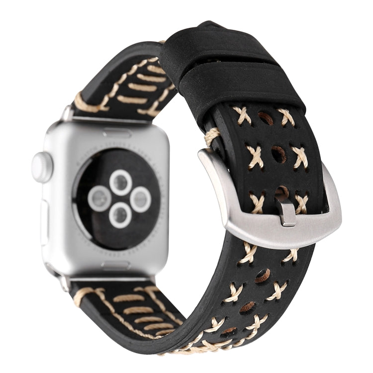 Per Apple Watch Ultra 49mm / Serie 8 e 7 45 mm / SE 2 e 6 e SE e 5 e 4 44 mm / 3 e 2 e 1 42 mm Cinturino per orologio in vera pelle con motivo a linea manuale, For 42mm
