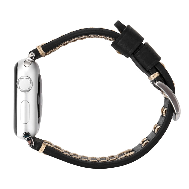 Per Apple Watch Ultra 49mm / Serie 8 e 7 45 mm / SE 2 e 6 e SE e 5 e 4 44 mm / 3 e 2 e 1 42 mm Cinturino per orologio in vera pelle con motivo a linea manuale, For 42mm