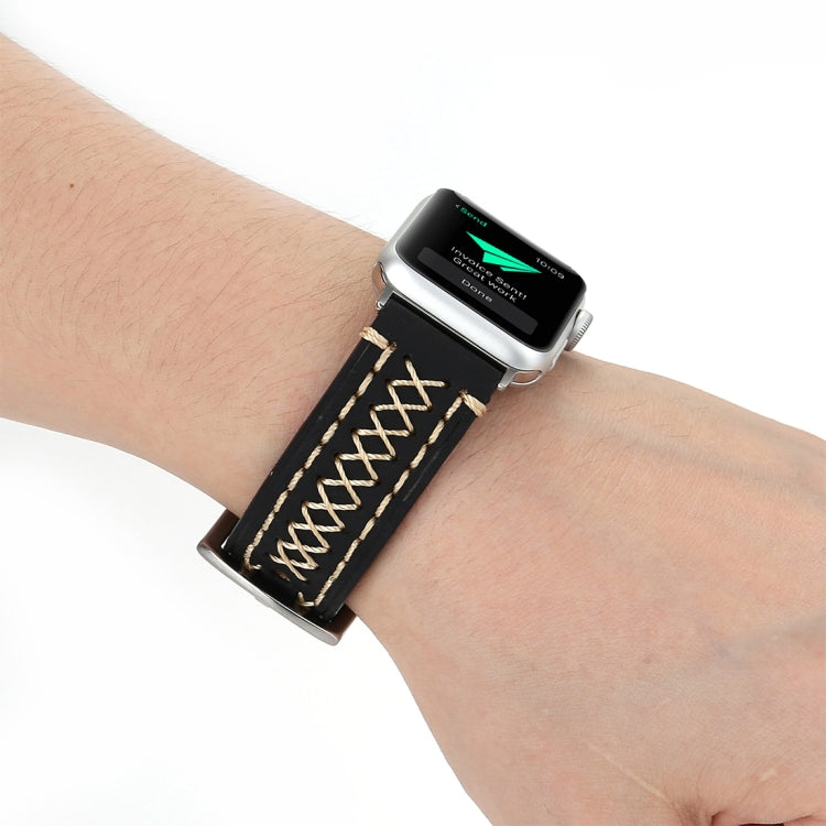 Per Apple Watch Ultra 49mm / Serie 8 e 7 45 mm / SE 2 e 6 e SE e 5 e 4 44 mm / 3 e 2 e 1 42 mm Cinturino per orologio in vera pelle con motivo a linea manuale, For 42mm