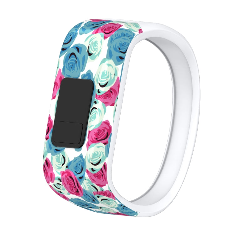 Cinturino sportivo in silicone con motivo piume colorate per Garmin Vivofit JR, misura: grande