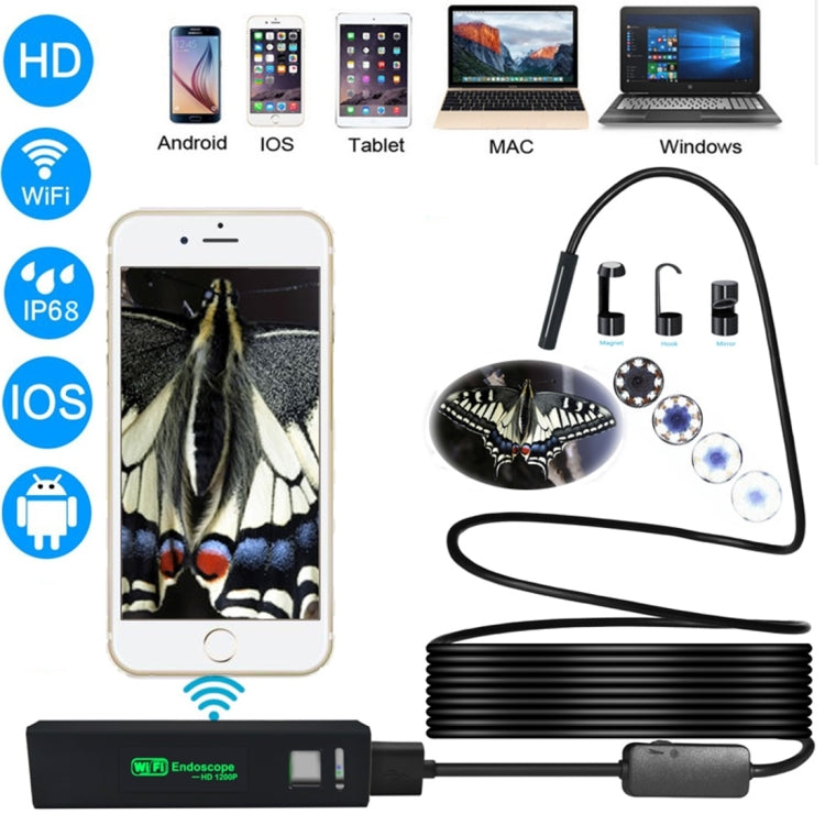 Telecamera WiFi Endoscopio 8mm HD 2.0MP 5m IP68