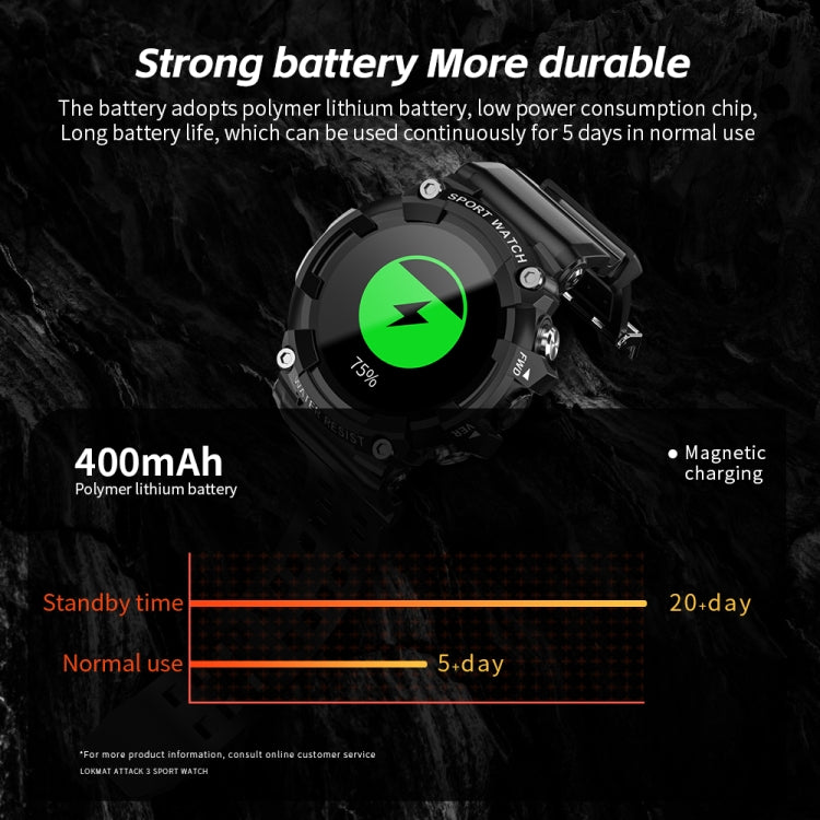 LOKMAT ATTACK 3 Orologio intelligente per fitness sportivo con schermo TFT da 1,28 pollici, supporto per chiamate Bluetooth, ATTACK 3