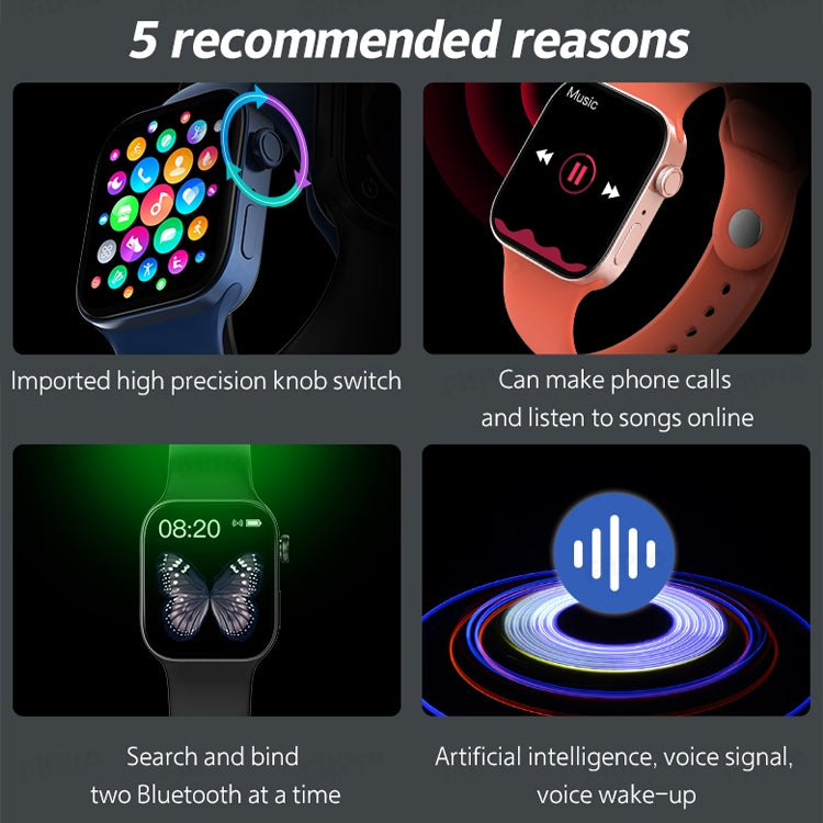 Braccialetto intelligente con schermo HD T500+MAX da 1,69 pollici, supporto per chiamate Bluetooth/monitoraggio della frequenza cardiaca