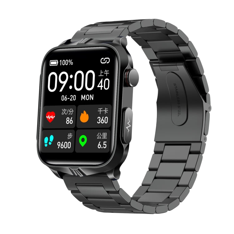 TK11P Schermo IPS da 1,83 pollici IP68 Orologio intelligente con cinturino in acciaio impermeabile, supporto monitoraggio dello stress / ECG, Steel Band (Black)